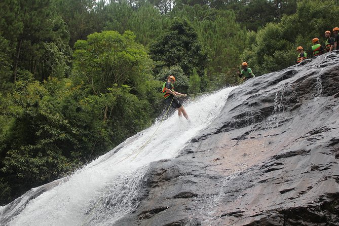 Canyoning Da Lat Vietnam - The Dry Cliff Training: 18m Abseil for Speed Control