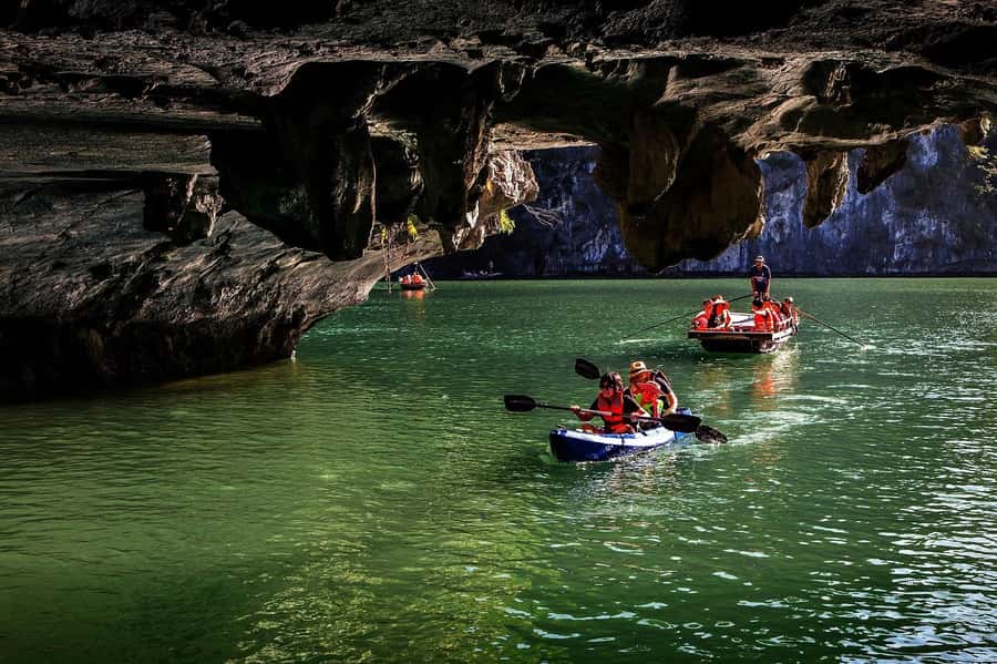 Full day boat trip with Cat Ba's captain Jack - Lan Ha Bay cruise north: fishing village, island shapes, and long stretches of water