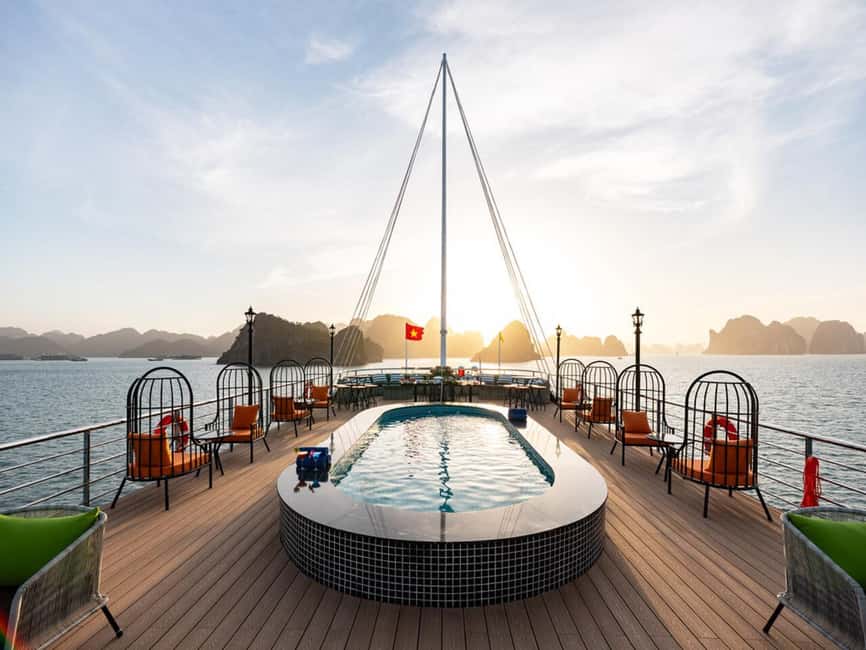 Halong Bay: Luxury Day Cruise w/ Pool, Kayak, Free Transfer - Sky Deck Pool, Welcome Touches, and the Rhythm of the World Heritage Cruise