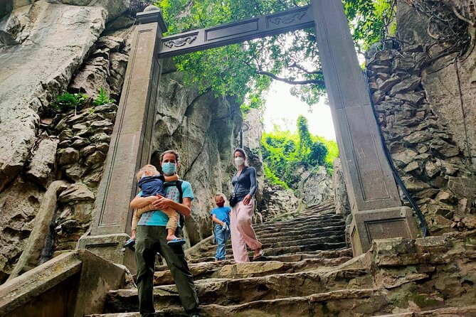 Lady Buddha, Marble Mountains, Coconut Jungle & Hoian City Tour - Marble Mountains caves and pagodas, plan your stairs