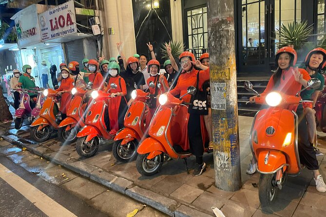 Vespa Female Ao Dai riders Night Street Food + See Train Street - Meeting in the Old Quarter and getting comfortable fast